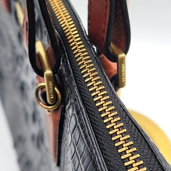 BRAHMIN Black Croc Embossed Crox Leather Shopper's Tote Cognac Leather Strap - Picture 5 of 15